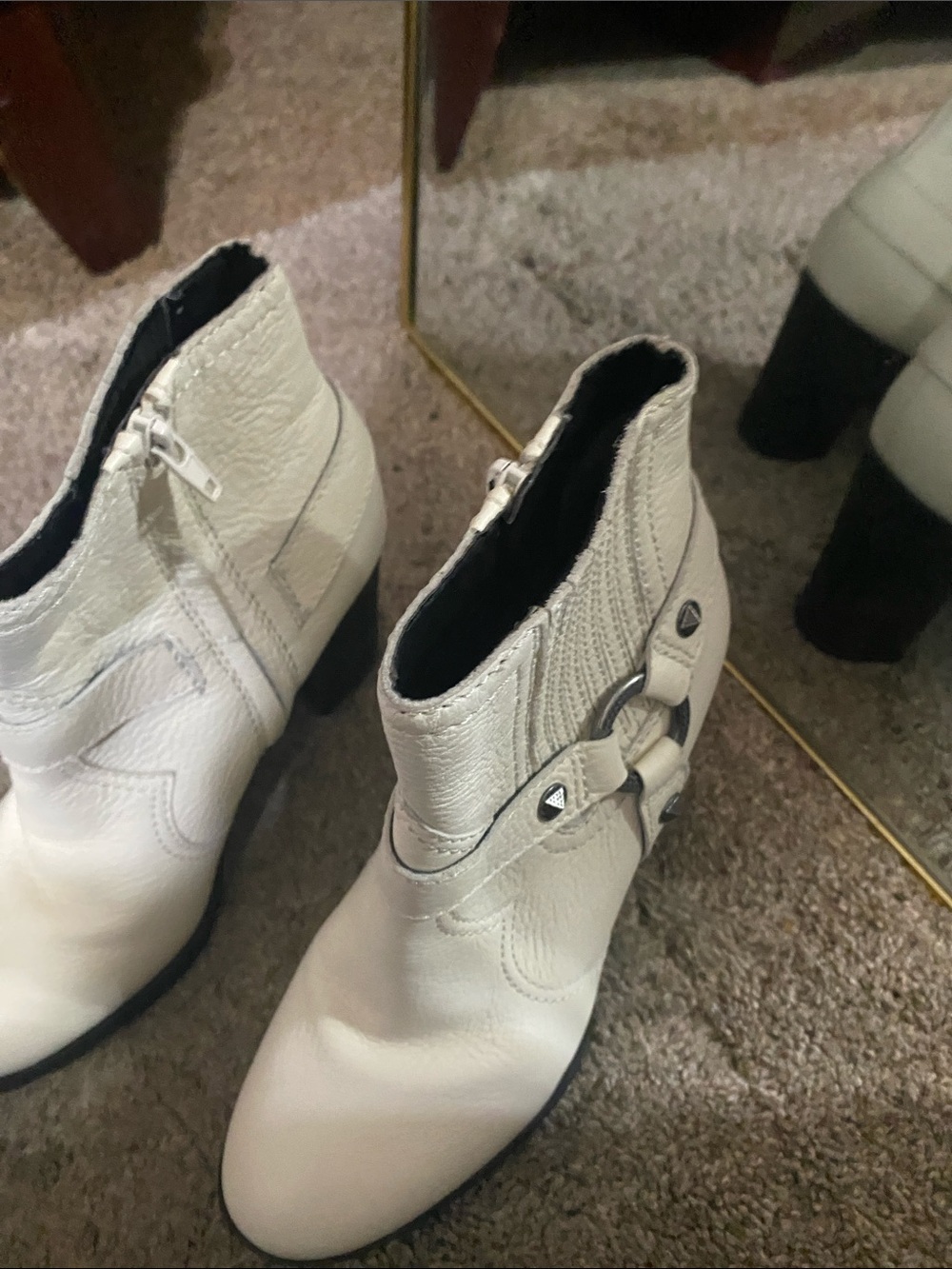 Women's White Ankle Boot with Decorative Buckle